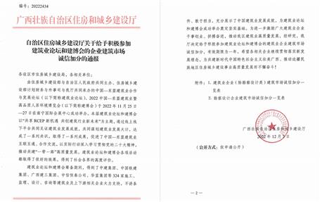冶建公司獲自治區(qū)住建廳、南寧市住建局通報(bào)表?yè)P(yáng)并獲誠(chéng)信加分
