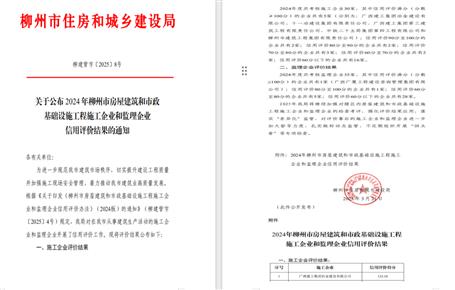 冶建位列榜首！2024年度柳州市施工企業(yè)信用評價結(jié)果公布
